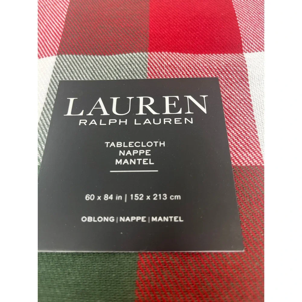 Ralph Lauren Tablecloth 60x84 & 4 Napkins Red Green White Buffalo Check Plaid